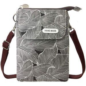 Women's Black Grey Cotton Handmade Cute Canvas Cross Body Bags Phone Purse